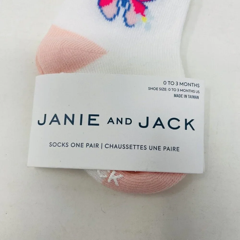 Janie and Jack Baby Girls 0-3 Months Butterfly Ruffle Ankle Socks‎ in White/Pink
